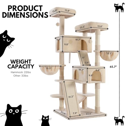 Árbol para Gatos Grande de 65 Pulgadas con Niveles Múltiples Beige miniatura 5