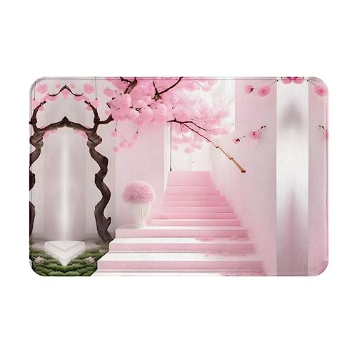 WBQLSL Tappetino di benvenuto per scale con fiori di ciliegio, lavabile, tappetino protettivo assorbente extra resistente, per bagno, casa e esterni, 40,6 x 61 cm