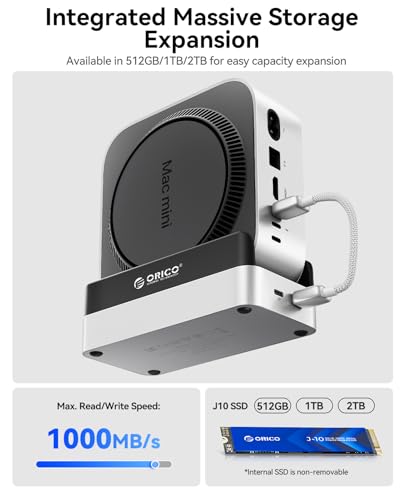Image of ORICO 1TB Laptop Docking Station for Mac mini M4 and M4 Pro 4-in-1 HUB with 2xUSB A 10Gbps, SD /TF Card Slots, 3.5mm Audio- MiniDock-VSE