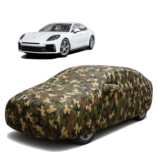 Image of Sulfar 100% Waterproof Car Body Cover Compatible with Mirror for Porsche Panamera with Long Lasting Durable Material (Triple Stitched, Full Bottom Elastic, Camouflage Army)