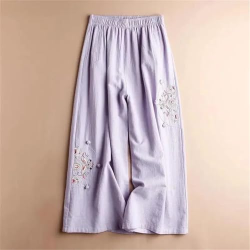 Women's Cotton and Linen Slim Wide-Leg Nine-Point Pants, Comfortable and Slim2