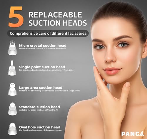 Image of PANCA 5-in-1 Blackhead Remover Machine | Electric Pore Cleaner & Whitehead Removal Tool | USB Rechargeable Skin Care Device for Face Cleansing & Exfoliation (Black)