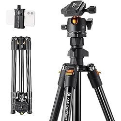 Tripode De Camara Canon K&F Concept Trípode Cámara Reflex de Viaje Ligero en Aluminio, 163CM, Trípode Compacto con 360° Rótula de Bola y Placa de Liberación para DSLR K234A0 (Solo 1.15kg)