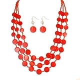 Rosslyons Multi layered Chunky Beaded Necklaces for Women Boho Colorful Shell Strand Statement Necklaces With Earrings Set Fashion Costume Jewelry Gifts (Orange)