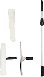 PRETYZOOM Window Squeegee Rotatable Window Cleaner, 1.2m Extendable Window Cleaning Tool, 3-Section Squeegee Microfiber Scrubber for Window Shower Glass Door Window Glass