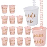 15 vasos de chupito para despedida de soltera, collar de vasos de chupito con cuentas de plástico, accesorios para despedida de soltera, 1 novia/novio y 14 equipos, recuerdos de fiesta para despedida