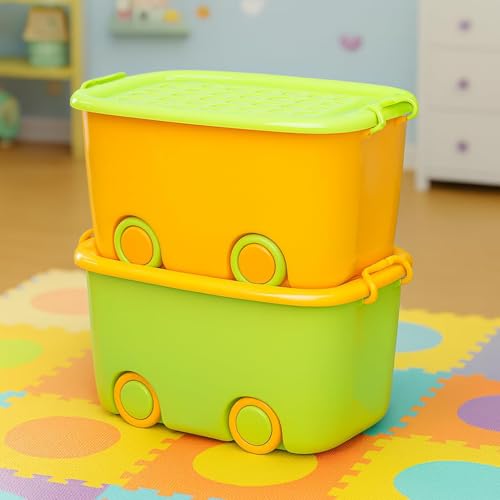 Image of Kodiaq 25 Liters /Toy Storage Organiser /Toy Basket Storage for Kids /Toy Basket Storage Box for Kids Big Size (Pack Of 2 / Stackable /Wheels /Locking Lid & Handle Color may vary)