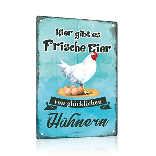 ESFIVHO 5er Set Hühner Blechschild mit Lustig Spruch - Vintage Hühnerstall Huhn Hahn Eier Metall-Schild - Shabby Chic… – Bild 6
