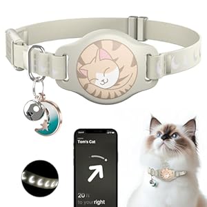 Cat Collar with Airtag Holder, Breakaway Airtag Cat Collar for Apple Air Tag with Luminous & Reflective Pattern, Waterproof GPS Cat Tracker Collars for Boy Girl Cats Kittens with Bell, Khaki (8-12″)