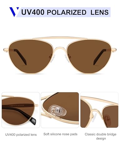 VANLINKER Polarized Trendy Aviator Metal Cat Eye Sunglasses for Women Men Retro Vintage Shades VL98684