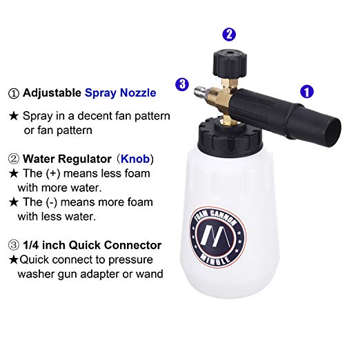 M MINGLE Foam Cannon, Replacement Parts for Bosch (Not AQT), Husky and Ryobi Pressure Washer, with 5 Nozzle Tips, 1/4 Inch Quick Connector