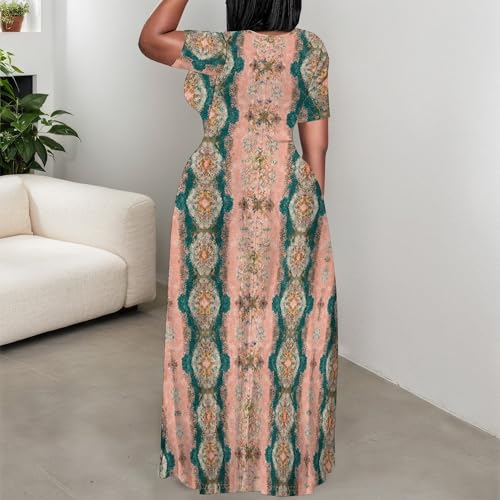 Image of PinkPatty Plus Size Maxi Dress for Curvy Women Crew Neck Long Sleeves Casual Dress Vacation Sundresses with Pockets