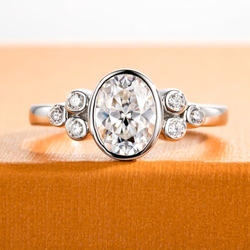 Moissanite Engagement Rings 1.5/1.65CTTW D Color VVS1 Clarity 925 Sterling Silver Oval Cut Bezel Wedding Promise Anniversary Rings Set for Women with Certificate2