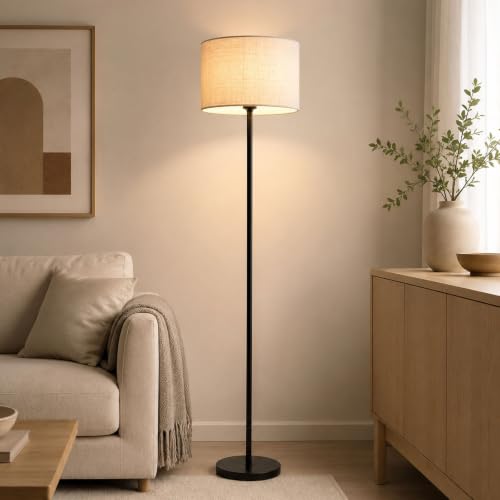 Lámpara de pie de tela E27 de 170 cm con interruptor de pie y 3 temperaturas de color negro