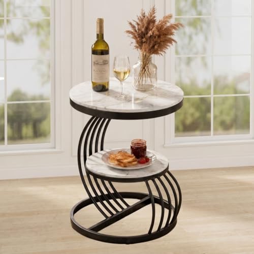 Bright Wood Craft Coffee Table for Living Room, Modern Corner Sofa Side Bedside Tables Snack End Table for Bedroom,White Top with Black Frame