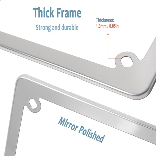 Image of BGGTMO Motorcycle License Plate Frame, Chrome Stainless Steel Tag Holder for Bike Moto Moped Motorbike Scooter, Cool Silver Metal Bracket with Screws Nuts Caps, 1 Pack