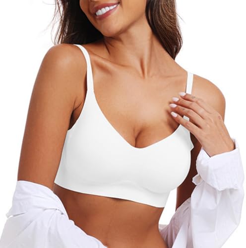 Image of OEAK Womens Wireless Bras Comfortable Push Up Bra No Underwire Bra Full Support Lift Bralette Everyday Seamless Tshirt Bras White L