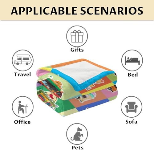 Food Truck Blanket Gifts - 60x80 Inches Funny Throw Blanket for Boys & Kids - Colorful Soft Fuzzy Car Blankets for Bed, Couch & Living Room