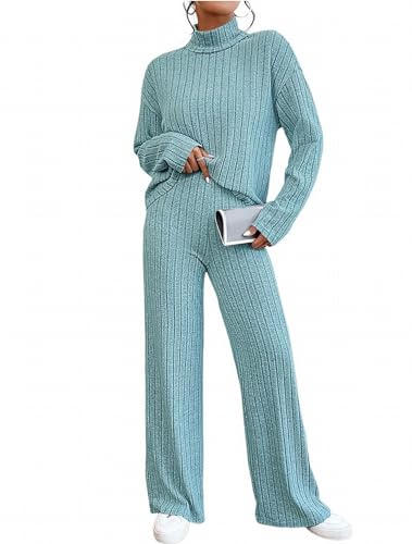 MSIYOW Conjunto 2 Piezas Mujer Jersey Pantalones Largos Otoño Invierno Ropa Cómoda Pullover Manga Larga(XL, B Azul claro)