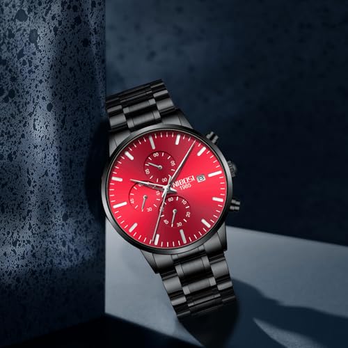 Image of NIBOSI Men's Watches Analog Minimalist Black Dial Watch for Man Business Chronograph Casual Watches Stainless Steel Strap Date