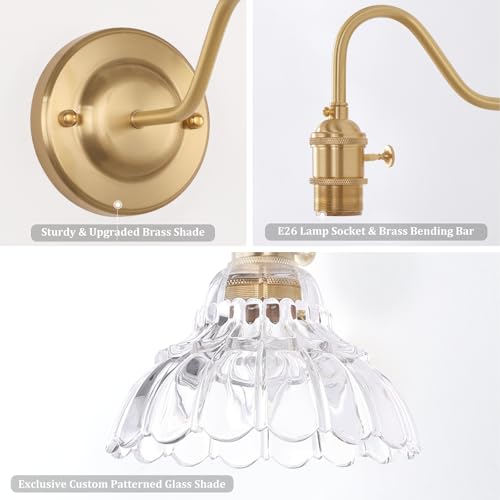 Image of Shenmoyl Battery Operated Wall Sconce, Vintage Rechargeable Wall Lights with Clear Lily Glass Shade, Wireless Indoor Wall Lamp with Remote for Bedroom Living Room Bathroom Hallway