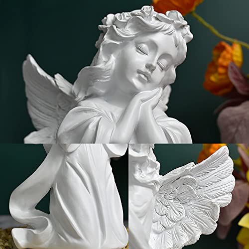 Praying Girl Angel Statues And Figurines Cute Memorial Resin Wings Cherubs Sculpture Outdoor Garden Home Decorations For Living Room Book Shelf Cabinets Table Centerpieces Ornament (B, White) #TOP2