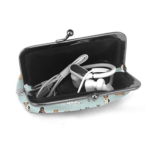 Puppy Doodles Women's Leather Coin Purse, Small Change Pouch With Kiss-Lock Clasp Closure Buckle Wallet For Girl Gift #TOP3