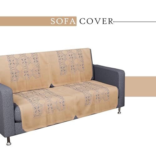 Image of Kuber Industries | 2+1 | Net Sofa Slipcover | Couch for Hall | | for Living Room | Self Flower New Jersey | Golden