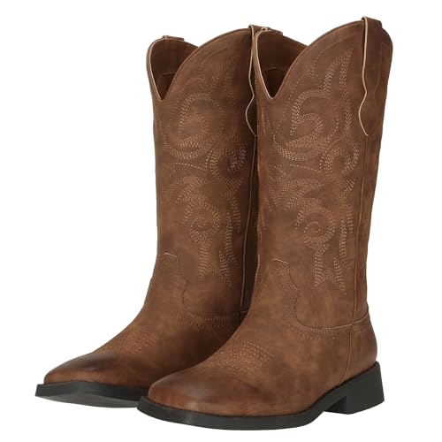 SheSole Women's Cowgirl Boots with Buckles Wide Mid Calf Western Cowboy Boots Square Toe4