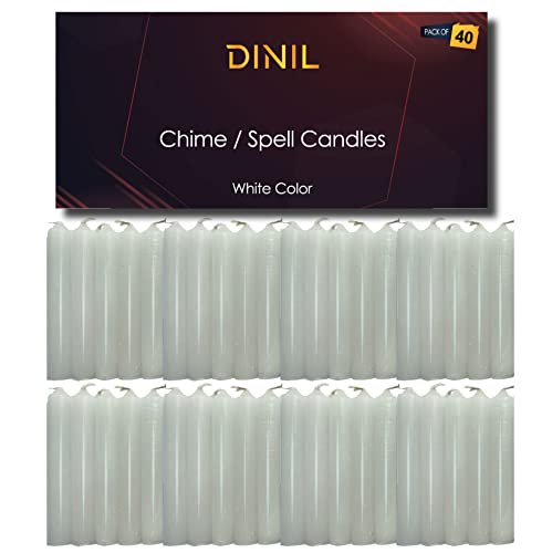 Dinil – Spell & Chime Candles (40 White Candles) – 4" x 1/2" Premium Mini Taper Candles for Rituals, Birthdays, Altar, Spells, Chime Candles (White)
