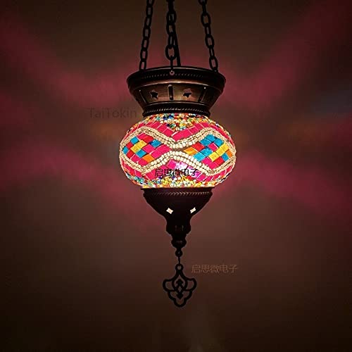 Turkish Mosaic Pendant Lamp Vintage Art Deco Handcrafted lamparas de mesa Mosaic Glass Romantic Light lamparas con mosaicos (Body Color : RY) (M07)