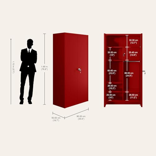 Image of Interio by Godrej Flynn NX 2-Door Steel Almirah (Textured Carmine Red), 1-Year Warranty, 1 Locker, 5 Shelves