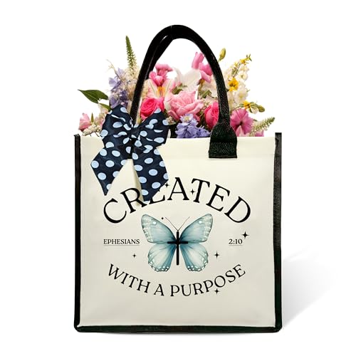 Christian Shoulder Beach Bag - Bible Verse Butterfly Canvas Tote Bag Gifts
