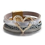 jtkhaweh Good Bracelets, Bracelets, Bijoux, Bijoux en Cuir pour Hommes Et Femmes Bracelets À Breloques Coeur pour Femmes Bohème Léopard Imprimé Cuir Wrap Bracelet Femme Party Silvercolor