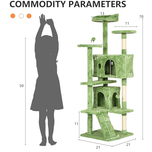 Image of BestPet | 70 inch Cat Tree Tower | Green | Sturdy Multi-Level Cat Tree
