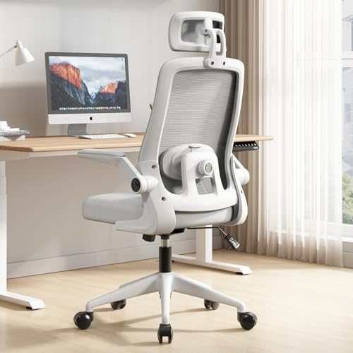 BlidShop Cadeira de Escritório Ergonômica, Suporte 120kg, Ajuste Lombar, Apoio de Cabeça, Tela Mesh Premium, Giratória, Home Office (Branca e Cinza)