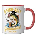 O Fish Ally Graduated Est 2026 Funny Fishing Graduation Ceramic Mug, Red/White