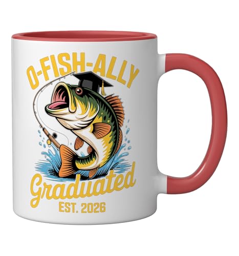 O Fish Ally Graduated Est 2026 Funny Fishing Graduation Ceramic Mug, Red/White