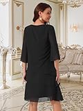 Seta T Women's Chiffon Dresses 3/4 Bell Sleeve Crewneck Tiered Layered Flowy Dress Party Wedding Outfits Medium Black - Image 6