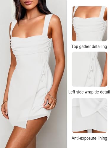 Image of Women's Sexy Ruched Mesh Midi Short Dresses for Women Square Neck Fitted Elegant Club Party Cocktail Dress