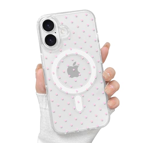 Coque iPhone 17 rose à pois en TPU souple antichoc