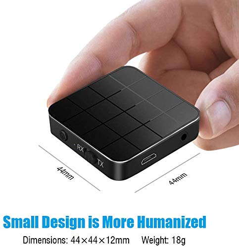 Bluetooth 5.0 Transmitter Receiver, 3.5mm AUX RCA Bluetooth Audio Adapter for Home Stereo, 2 in 1 Wireless Bluetooth Adapter with Low Latency HD Sound,TV, PC, Smartphone, Car (Black)