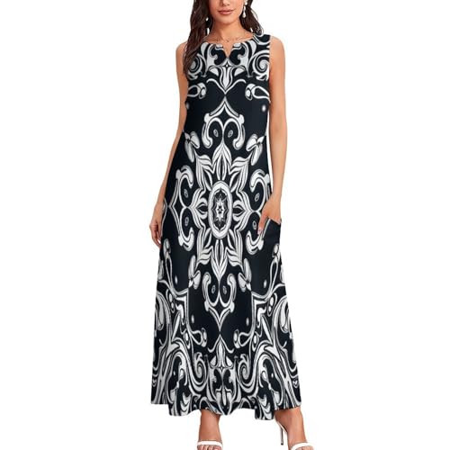 Robe imprimé magnifique fleur de mandala sans manches d'été