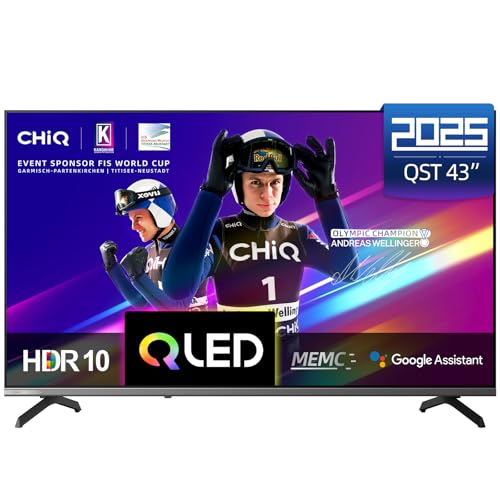 CHIQ U43QST 43 Pouces TV Smart Google TV QLED 4K UHD avec HDR10, ALLM&VRR pour Jeu, MEMC, Contrôle Vocal, Design Métallique Ultra-Fin, Dolby Audio, Wi-FI 2.4G/5G (Nouveau Modèle)
