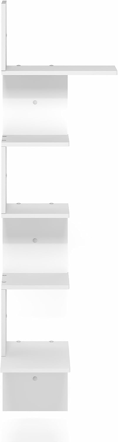 Furinno Rossi Corner Floating Shelves for Wall, 5-Tier Corner Rectangular Wall Shelf, S-Shape Radial Floating Book Shelf, Easy Assembly, for Bathroom, Bedroom, Living Room, White