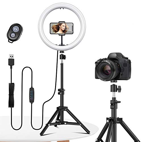 12 Selfie Ring Light with Tripod Stand - Dimmable Desktop Ringlight with DIY Ports, Circle Light LED Camera Lighting for Live Stream/Makeup/YouTube/TikTok, Compatible with iPhone Android