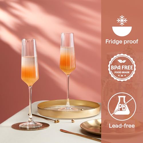 Image of Borosil 190ml x 2pc Diamond Champagne Glass Set | Flute for Champagne, Sparkling Wine, Prosecco & Cocktails | Elegant Glassware for Celebrations & Gifting