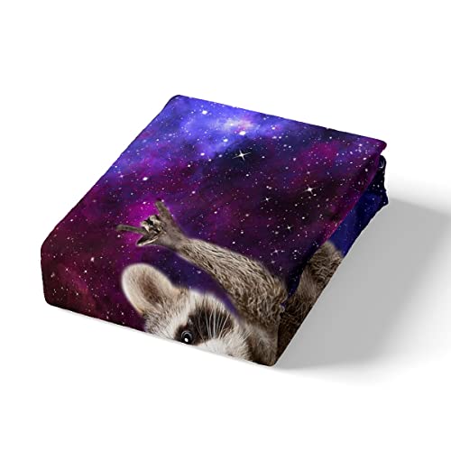 Homewish Raccoon Duvet Cover Galaxy Bedding Set King Size,Boys Starry Sky Comforter Cover Set for Child Teens Youth Man,Ferret Quilt Cover Wild Animal Bedroom Decor Blue Purple - Image 4