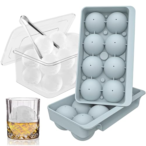 WIBIMEN Large Ice Cube Molds, Big Round Whiskey Ice Cube Trays for Freezer, Easy to Fill & Release, Whiskey Bourbon Cocktail(2.5In*8 Balls- Blue/2 Pack)