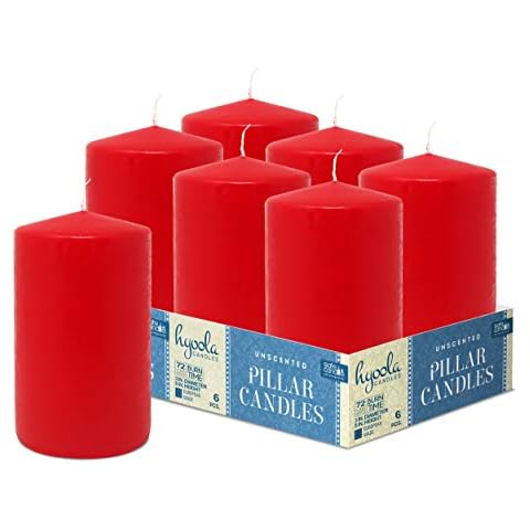 Hyoola Velas Pilar Color Rojo - Velas Grandes Sin Aroma - Paquete de 6 Cover